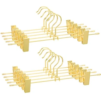 Bild av SONGMICS Metallhängare, set med 10, byxhållare, längd 31 cm, 2 halkskydd, för kjolar, underkläder, utrymmesbesparande, rostfri, 360 vridbar krok, guld CRI046G01