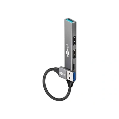 Bild av goobay 4 port USB 3.2 Hub slim/USB flera kontakter, 5 Gbits, hubb/USB splitter/smal A till 3X och 1 x C multiport adapter 3.0 hub/74458