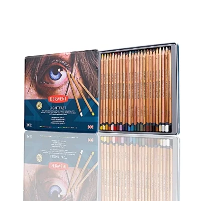 Bild av Derwent Lightfast färgpennor, Set Med 24 Pennor I En Ask, Färgpennor Runt Tåligt Stift Som Är 4mm, Krämig Textur, Perfekt För Att Teckna, Rita Och Färglägga, Professionell Kvalitet, 2302720