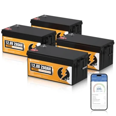 Bild av ECO WORTHY 0 % moms. 4 pack 12 V 280 Ah LiFePO4 Bluetooth med 200 A BMS lågtemperaturskydd, litiumbatteri för solsystem komplett uppsättning, solpanel