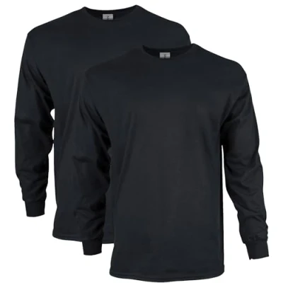 Bild av Gildan Herr Ultra Cotton Långärmad T shirt (förpackning med 2), Svart, M