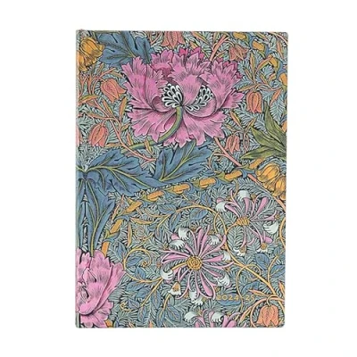 Bild av Morris Pink Honeysuckle (William Morris) Midi 18 month Horizontal Softcover Flexi Dayplanner 2025 (Elastic Band Closure)