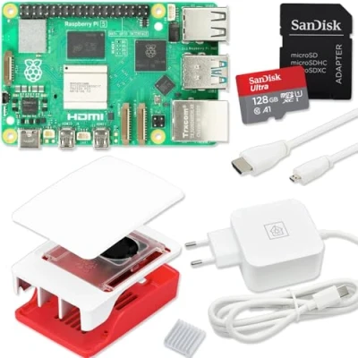 Bild av Raspberry Pi 5 8 GB startkit USB C 45 W strömförsörjning hölje med fläkt 64 SD kort 4K Micro HDMI kabel RAM