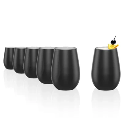 Bild av Stölzle Lausitz Elements glas på 465 ml, svart och silver, dricksglas i set om 6 st., set, diskmaskinssäkra, hög stöttålighet, universalglas som vattenglas, juiceglas eller whiskyglas