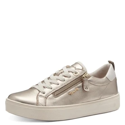 Bild av Tamaris Comfort damsneakers, platta med dragkedja, fritid, Guld, 36 EU