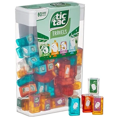 Bild av tic tac Travels Lilliput minilådor, 300 gram, 60 st miniburkar pepparmynta dragees