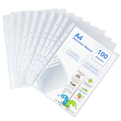 Bild av 100 stycken genomskinliga kuvert A4 genomskinlig dokumenthållare PP plastfickor idealiska för förvaring och skydd av dokument, papper papper(30,5 x 23,5 cm)