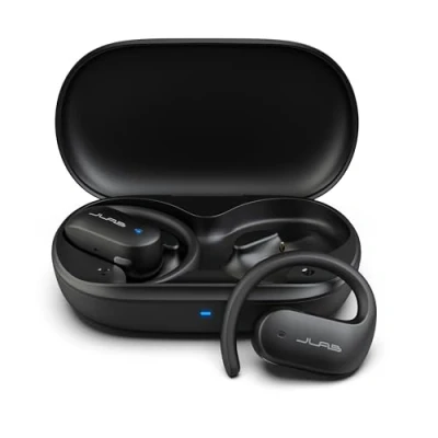 Bild av JLab Open Sport Earbuds trådlösa öppna öronhörlurar, öronproppar med öronkrokar, 26H Playtime Hook Over Ear Running hörlurar, IP55 svettbeständig, Bluetooth Multipoint, svart