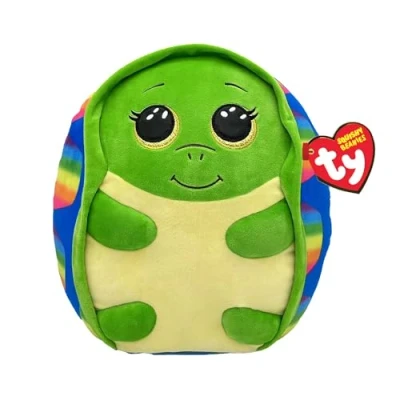 Bild av Ty Squishy Beanies Regnbåge Sköldpadda Shrugs Mjuk Glitter Gula Ögla Plyschkudde Presentidé För Stora Och Små Alla Samlar 22 cm T39263