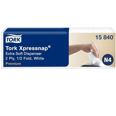Bild av Tork Xpressnap Extra Mjuk Dispenserservett N4, 1/2 Vikt 2 Lagers, 500 Servetter, Vit, 15840
