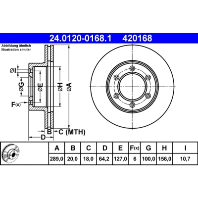 Bild av ATE 24.0120 0168.1 Disque de frein 289,0 20,0 6 127,0 ventilé TOYOTA: Hilux Pick up, 5 VI SUV, VOLKSWAGEN: Taro