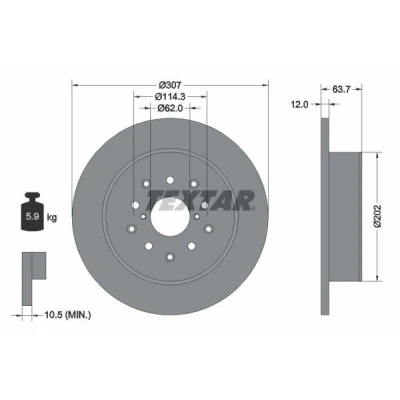 Bild av TEXTAR PRO 92170803 Disque de frein 307 12 05/12 114,3 plein revêtu sans boulon fix roue, moyeu roue LEXUS: IS I Berline, GS II