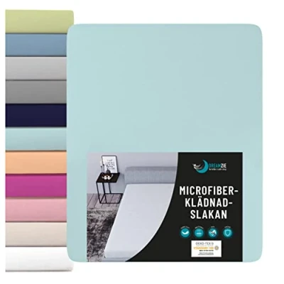 Bild av Dreamzie Dra på lakan För Madrass 80 x 190/200 cm 100% Polyester Auktoriserad OEKO TEX® Akvamarin Mjuk som en Persika