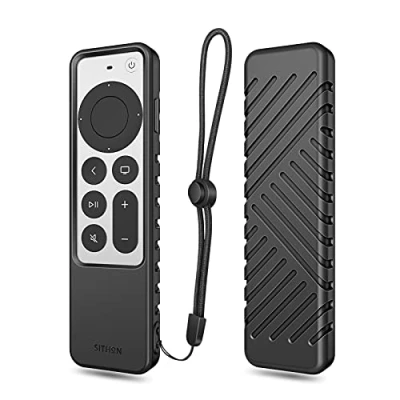 Bild av SITHON Silikonfodral för Apple TV 4K 3:e generationen 2022/2:a 2021, fjärrkontroll, lätt stötsäkert skyddande fodral med snodd 4K/HD Siri fjärrkontroll 2022/2021,