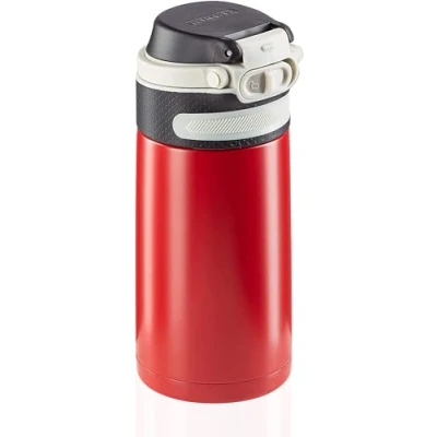 Bild av Leifheit Flip termosmugg 350 ml, kaffemugg 100% tät, praktisk öppning med en hand, drickmugg To Go filter för vatten fruktbitar, håller drycker varma i upp till 6 timmar, röd