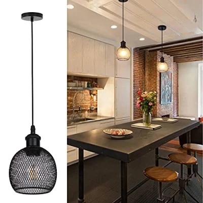 Bild av TWSXTE Vintage hänglampa, industriell retro taklampa, rustik stil bur ljuskrona, interiörbelysning, kök vardagsrum matsal sovrum lampa, E27 LED justerbar repdekoration