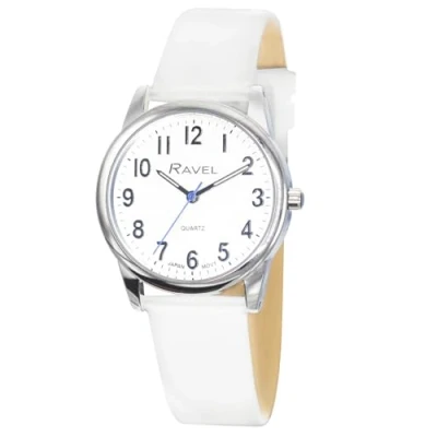 Bild av Ravel Plus extra lång livslängd unisex vardagsklocka med mikrofiberläderrem japansk analog kvarts RP, Vit/silverton/vit urtavla, 34mm Watch Case