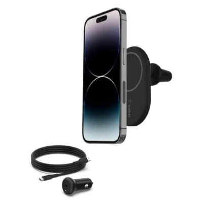 Bild av Belkin BoostCharge trådlös magnetisk bilhållare för telefon, kompatibel med iPhone 15, 14, 13, 12, Plus, Pro, Pro Max, Mini och fler MagSafe (kabel strömförsörjningsadapter medföljer)
