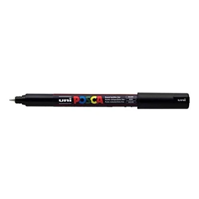 Bild av Posca PC 1MR svart färg färgmarkörpennor ultrafin 0,7 mm kaliber spets skriver på vilken yta som helst metall glas trä tyg plaststen (paket med 1)