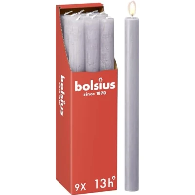 Bild av Bolsius Avsmalnande ljuspelare Stakljus Rustikt Lavendel 9 pack Lång Brinntid På 13 Timmar Hushållsljus Inredning Oparfymerad Naturligt Veganskt Vax 270 x 23 mm