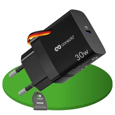 Bild av conecto USB C laddare, strömförsörjning, 1 x port 30 watt PD, snabb GAN mobiltelefonladdare, svart