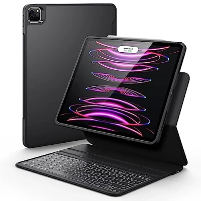 Bild av ESR Ascend Tangentbordsfodral Lite, iPad kompatibel med Pro 12.9 2022/2021, magnetiskt avtagbart fodral, justerbart hög /liggande läge, lätt och bärbar, svart