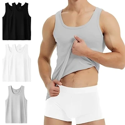 Bild av YouShow Undertröja för män, 3/5 pack, 100 % bomull, linne, finribbad, 2 x svart + vit 1 grå, 5XL