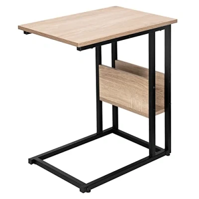 Bild av Woltu TS79hei Sidobord, soffbord, nattduksbord, sängbord, laptopbord, ram av metall, bordsunderlägg spånskiva, 55 x 36 59,5 cm (B D H), ljus ek