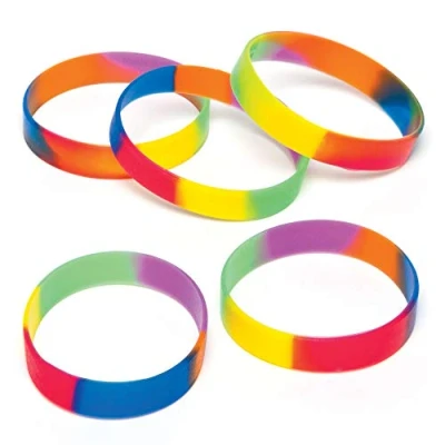 Bild av Baker Ross AG758 regnbågsfärgade gummiband, 10 stycken, festpresent, fyllning till partypåsar, presenter eller priser, sorterade