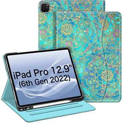 Bild av Fintie Fodral kompatibelt med iPad Pro 12,9 tum (2022/2021/2020/2018, 6:e/5:e/4:e/3:e generationen), smart stativskydd flera vinklar och ficka, automatisk sov/vakna, nyanser av blått