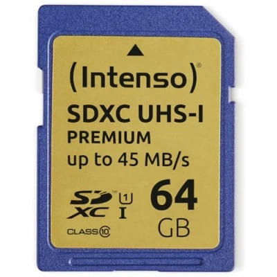 Bild av Intenso Premium SDXC UHS I 64GB Klass 10 Minneskort Blå, 1 stycke