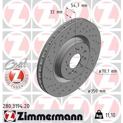 Bild av ZIMMERMANN 280.3194.20 Disque de frein 350 32 14/5 5 120 ventilé l&#039;intérieur, troué revêtu HONDA: CIVIC 9, 10
