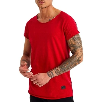 Bild av Leif Nelson t shirt män sommar djup rund hals, normal passform herr 100 % bomull, casual basic kortärmad, röd, S