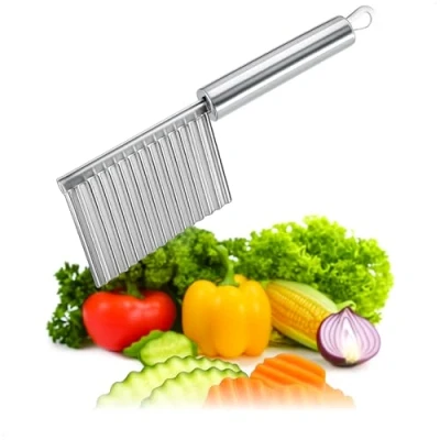 Bild av COM FOUR® vågskärare tandad kniv av rostfritt stål garneringskniv med kant krusad fräs för pommes frites grönsaksskärare (silverfärg 1 st)