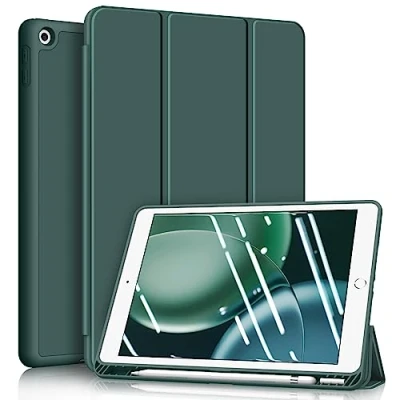 Bild av Fintie fodral för iPad nionde Generation 2021/8. Gen 2020/7. 2019 10,2 tum superlätt mjukt TPU baksidesskydd med inbyggd pennhållare, automatisk sömn/väckning, mörkgrön
