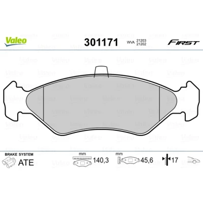 Bild av VALEO 301171 Jeu de plaquettes frein FIRST Essieu avant contact signal d&#039;usure exclu sans tôle anti bruit FORD: KA 3 portes, FIESTA 3, 4