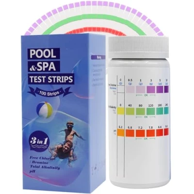 Bild av Cozii 100 stycken pooltestare vattentestare, 3 i 1 poolvatten testremsor spa bubbelpool för pH värde, fritt klor, brom, total alkalinitet