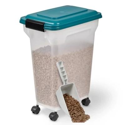 Bild av Iris Ohyama, Box, Kibble container, Plastfoder med lock, hjul och spade, L36,5 x D25 H44 cm, Lufttät, BPA fri, För hundar katter, ATS M, Ankblå