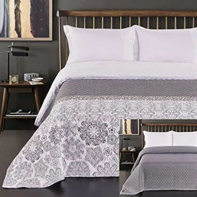 Bild av DecoKing 77214 överkast 240 x 260 cm stål silver vit antracit sängöverkast dubbelsidig quiltning Alhambra