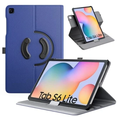 Bild av TiMOVO Fodral till Samsung Galaxy Tab S6 Lite 2024/2022/2020, 90 graders roterande stativ skydd med S pennögla, stöder automatisk väckningssömn för 10,4 tum surfplatta, marinblå