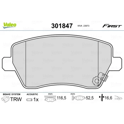 Bild av VALEO 301847 Jeu de plaquettes frein FIRST Essieu avant contact signal d&#039;usure inclus sans tôle anti bruit SUZUKI: Splash, SWIFT 3