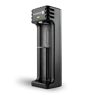 Bild av everActive laddare för 1 styck litiumjonbatterier som 18650, professionell, snabb, mikro USB, modell: LC 100, svart