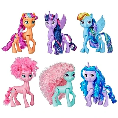 Bild av My Little Pony leksaker Rainbow Celebration, set med 6 ponnyfigurer, ponnydockor på 14 cm för flickor och pojkar, enhörningsleksaker