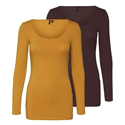 Bild av VERO MODA kvinnlig topp VMMAXI T shirt, Gul/brun (1 x Chai Tea/1 Coffee Bean), XL