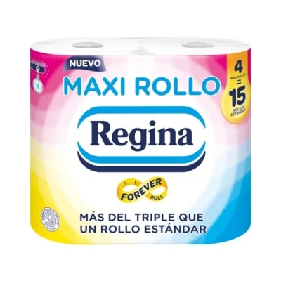 Bild av Regina Maxirulle 4 toalettpapper Maxi rullar, 500 ark i 2 lager per rulle, mer än en standardrulle, 60% återvunnen plastbehållare, 100% FSC® certifierat papper