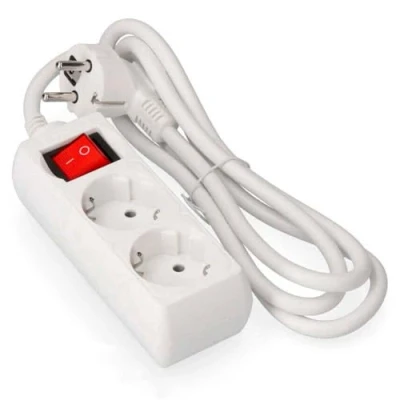 Bild av Vit grenuttag med 2 schuko uttag strömbrytare, 1,5 m H05VV F 3G1,5 m㎡, bas