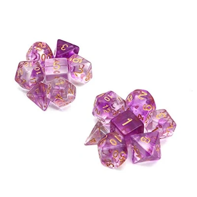 Bild av DollaTek Transparent polyhedral tärningsset bordsspel tärningar 2 uppsättningar x 7 (14 delar) Die Series D20 D12 D10 D8 D6 D4 DND RPG MTG dubbla färger en del (lila)