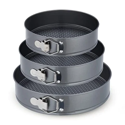 Bild av Relaxdays Springform Set, 3 runda bakformar, Ø 24, 26, 28 cm, rostfritt stål, non stick beläggning, tårtform, antracit