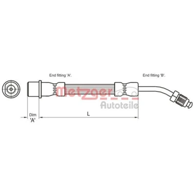 Bild av METZGER 4111109 Flexible De Frein 580 F10 x 1 PEUGEOT: 407 Berline, SW, 508 I CITROËN: C5 III Break, 3, C6 Berline