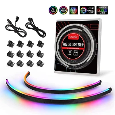 Bild av Speclux NEON Adresserbar RGB PC LED remsa, 2 x 15,7 tum WS2812 RGBIC regnbåge magnetisk ARGB remsa för 5 V 3 stifts Aura SYNC, Gigabyte fusion, med 12 st starka magnetiska fästen